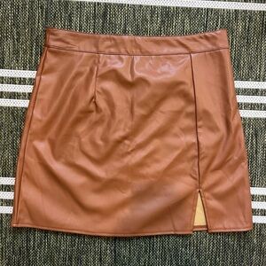 NWT SHEIN High-Waisted Zip Back Split Hem Straight PU Leather Skirt - Large